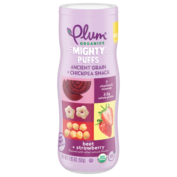 Plum Organics Mighty Puffs Beet + Strawberry Canister hero