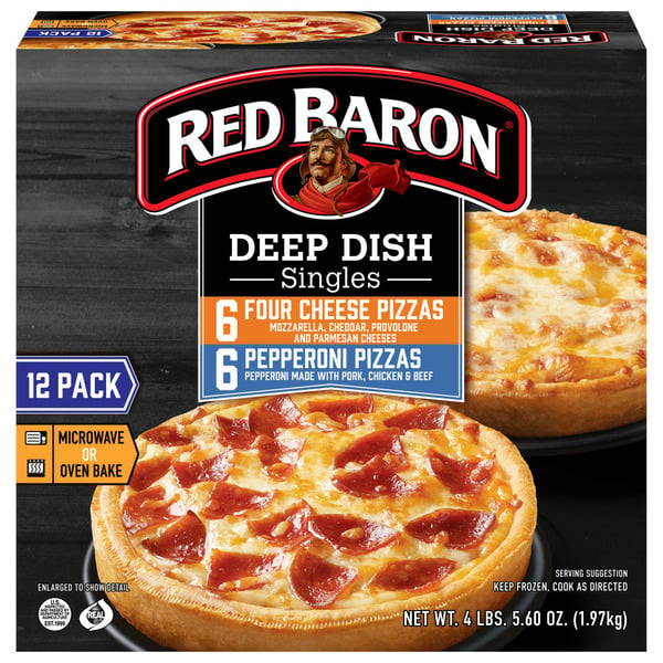 Red Baron Combo Pack Pepperoni & Four Cheese Deep Dish Singles Frozen Pizza hero