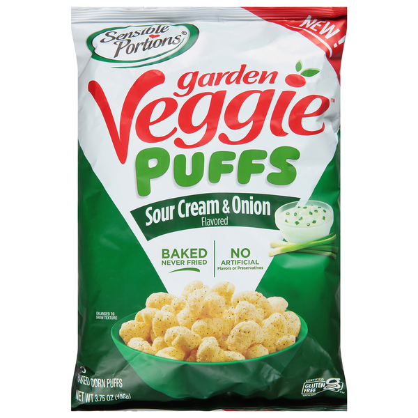 Chips & Pretzels Sensible Portions Corn Puffs, Baked, Sour Cream & Onion Flavored hero