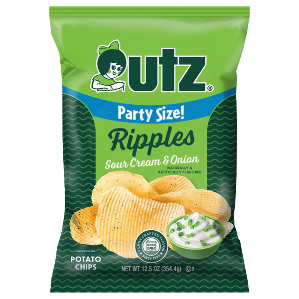 Utz Potato Chips, Sour Cream & Onion, Ripples, Party Size hero