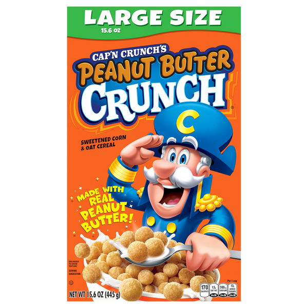 Cereal Cap'N Crunch Cereal, Peanut Butter Crunch, Sweetened Corn & Oat, Large Size hero