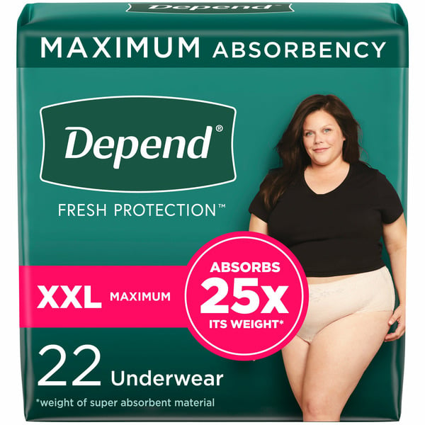 First Aid Depend Fresh Protection Women's Adult Incontinence Underwear, XXL, Blush hero