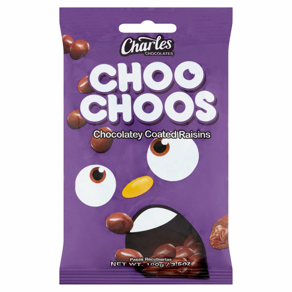 Candy & Chocolate Charles Choo Choos Chocolatey Coated Raisins Chocolates hero