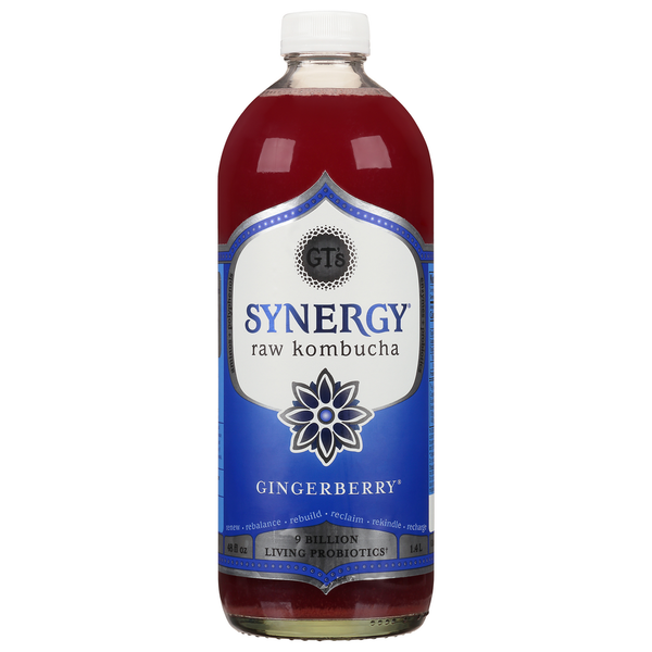 Refrigerated GT's Living Foods Raw Kombucha, Gingerberry hero