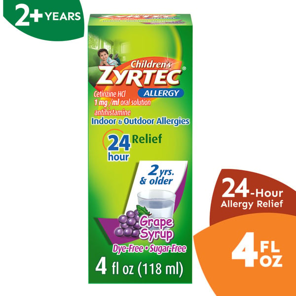 Baby First Aid & Vitamins ZYRTEC Children's 24 Hour Allergy Relief Syrup, Grape Flavor hero