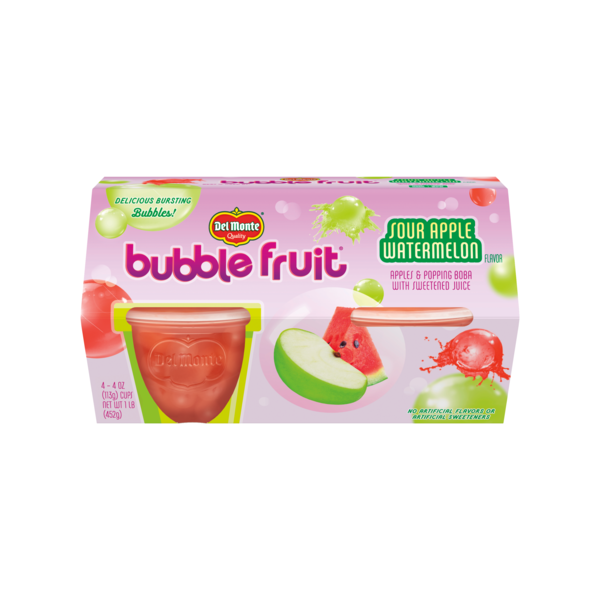 Canned Fruit & Applesauce Del Monte Bubble Fruit, Sour Apple Watermelon Flavor hero