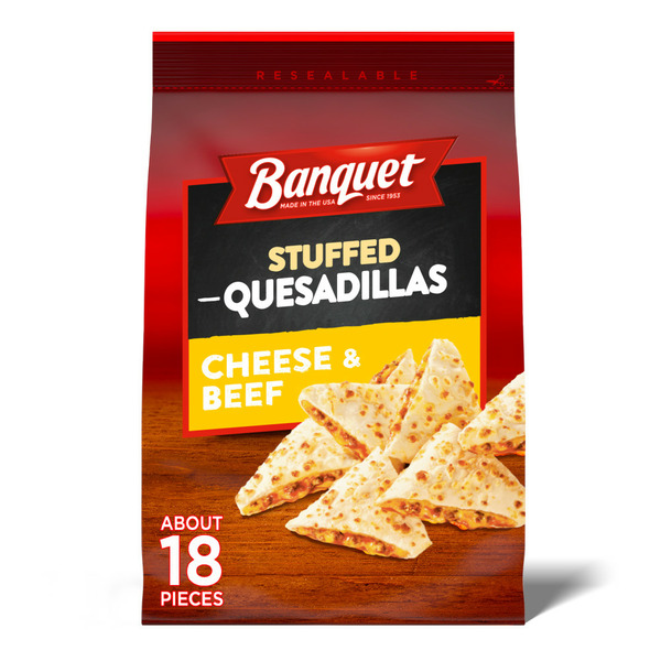 Frozen Meals Banquet Cheese and Beef Stuffed Quesadillas, Frozen Snack hero