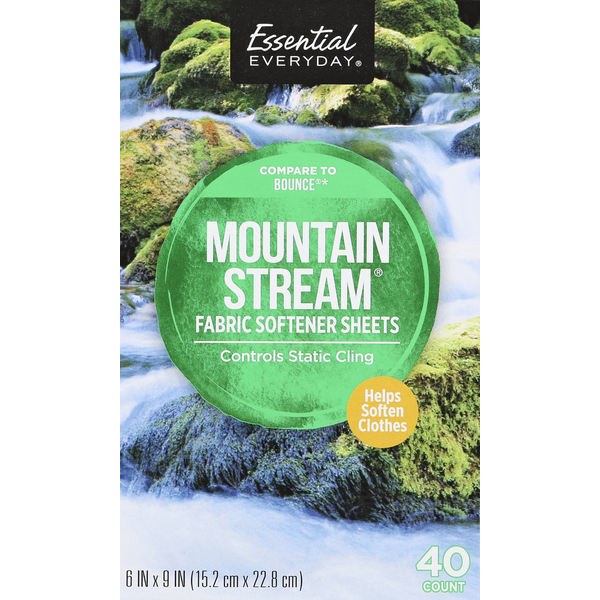 Laundry Essential Everyday Fabric Softener Sheets, Mountain Stream hero