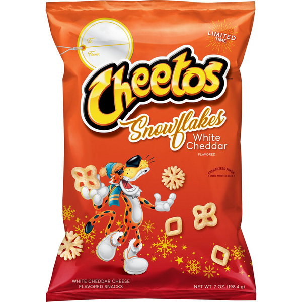 Chips & Pretzels Cheetos Snowflake White Cheddar Cheese Flavored Snacks 7 Ounce Plastic Bag hero