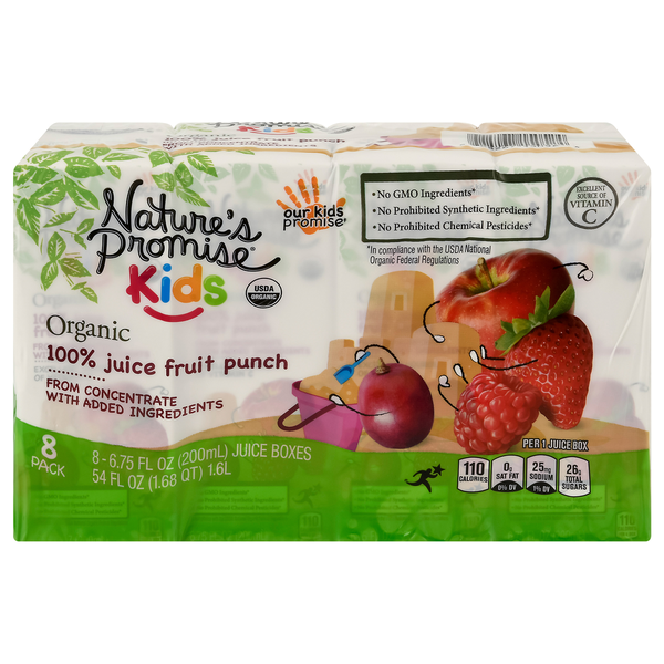 Juice & Nectars Nature's Promise 100% Juice, Organic, Fruit Punch, 8 Pack hero