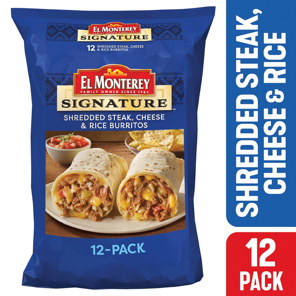 Frozen Meals El Monterey Burritos, Shredded Steak, Cheese & Rice hero