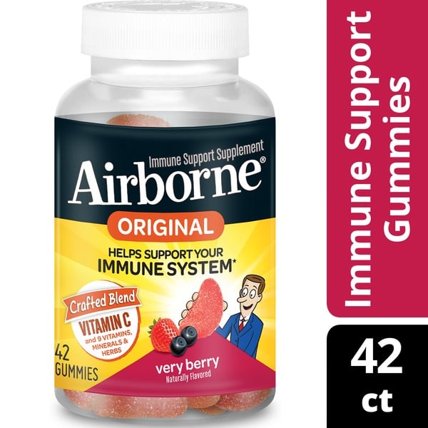 Vitamins & Supplements Airborne Vitamin C 750mg (per serving) - Very Berry Flavored Gummies, Gluten-Free Immune Support Supplement hero