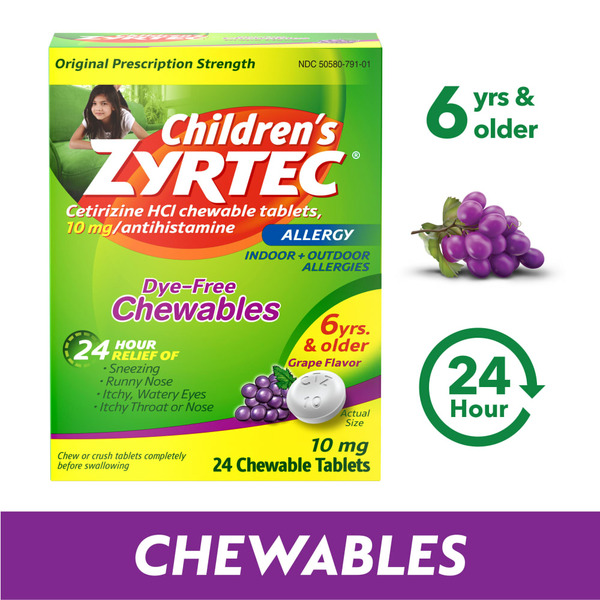 Cold, Flu & Allergy ZYRTEC 24 Hour Children's Allergy Chews, 6+ Yrs, 10 Mg Grape hero