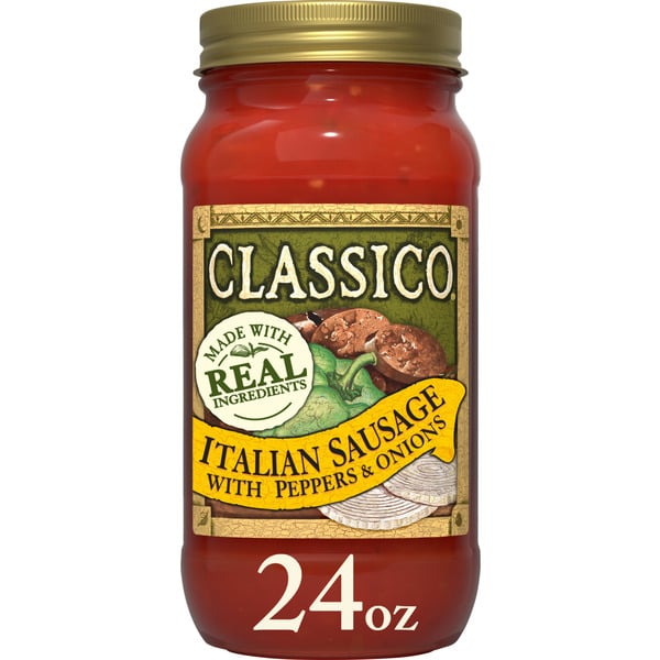 Classico Italian Sausage Spaghetti Pasta Sauce with Tomato, Peppers & Onions hero