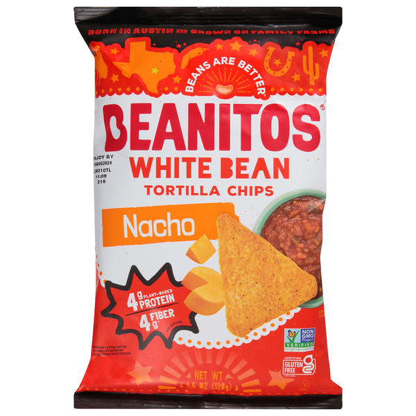 Chips & Pretzels Beanitos Tortilla Chips, Nacho, White Bean hero