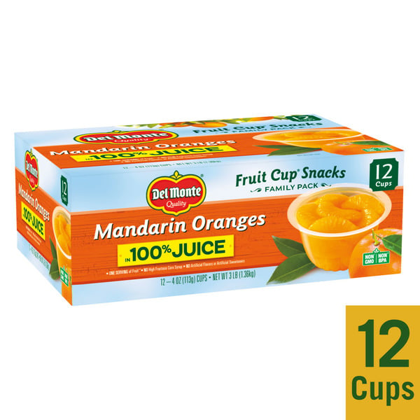 Packaged Vegetables & Fruits Del Monte Mandarin Oranges in 100% Juice Plastic Fruit Cup Snacks hero