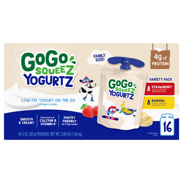 Canned Fruit & Applesauce GoGo Squeez Yogurtz Low Fat Yogurt Strawberry & Banana hero