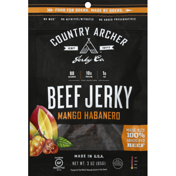 Popcorn & Jerky Country Archer Beef Jerky, Mango Habanero hero