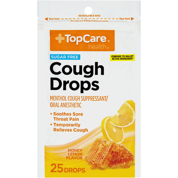 Cold, Flu & Allergy TopCare Menthol Cough Suppressant/Oral Anesthetic Drops, Honey Lemon hero