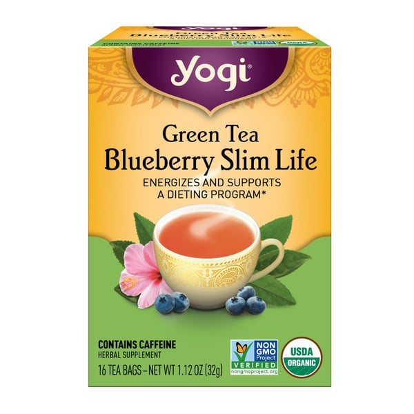 Tea (Loose, Bags and Pods) Yogi Tea Green Tea Blueberry Slim Life Tea, Supports a Dieting Program, Contains Caffeine hero