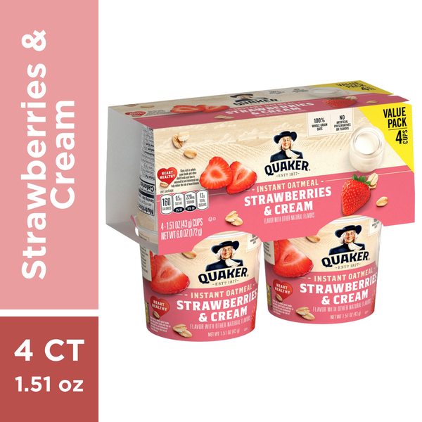 Cereal Quaker Instant Oatmeal, Strawberry & Cream, Value Pack hero