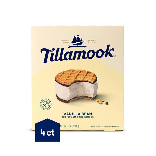 Frozen Dessert & Novelties Tillamook Vanilla Bean Ice Cream Sandwiches hero