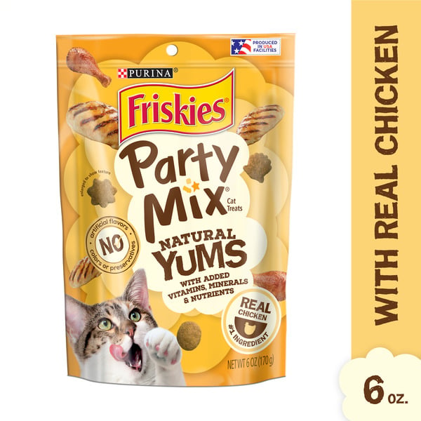 Cat Food & Care Purina Friskies Natural Cat Treats, Party Mix Natural Yums With Real Chicken & Vitamins, Minerals & Nutrients hero