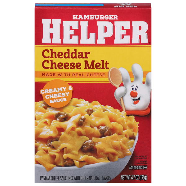 Packaged Cheese Hamburger Helper Pasta & Sauce Mix, Cheddar Cheese Melt hero