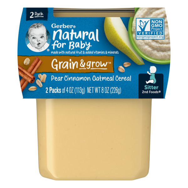 Baby Food & Formula Gerber Pears & Cinnamon with Oatmeal Purees-Fruit/Grain 2nd Foods hero