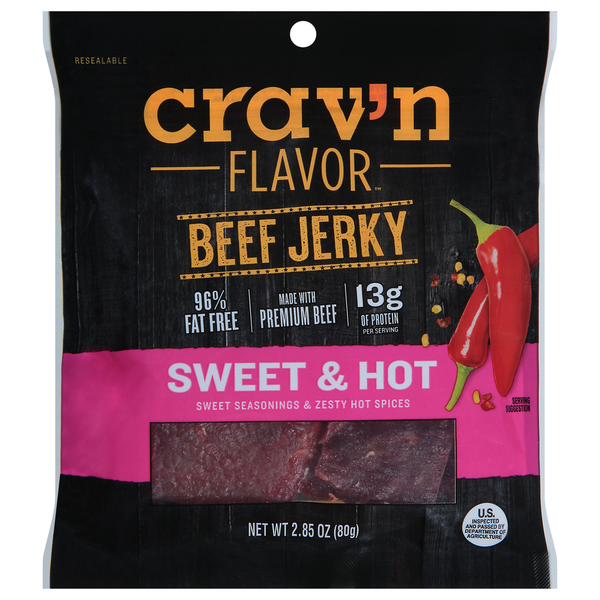 Popcorn & Jerky Crav'n Flavor Beef Jerky, Sweet & Hot hero