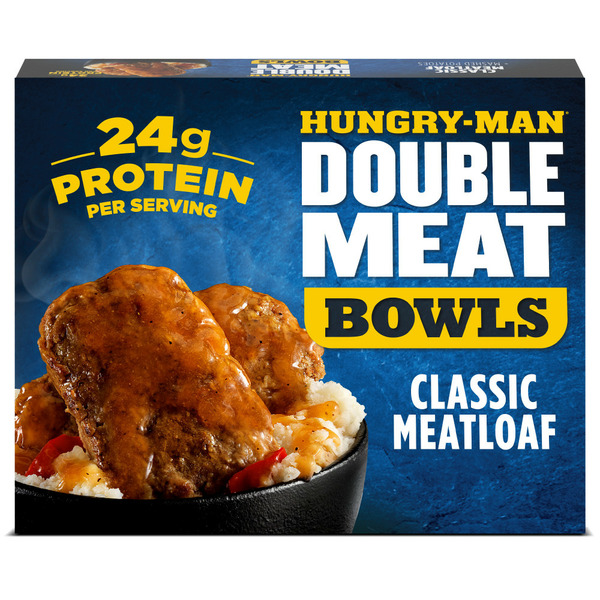 Frozen Meals Hungry-Man Double Meat Bowls Angus Meatloaf With Cheddar Cheese Grits, Frozen Meal hero