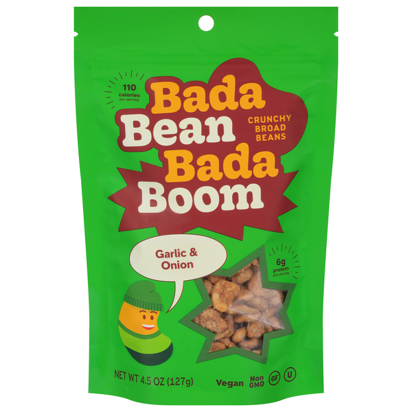 Nuts, Seeds & Dried Fruit Bada Bean Bada Boom Broad Beans, Crunchy, Garlic & Onion hero