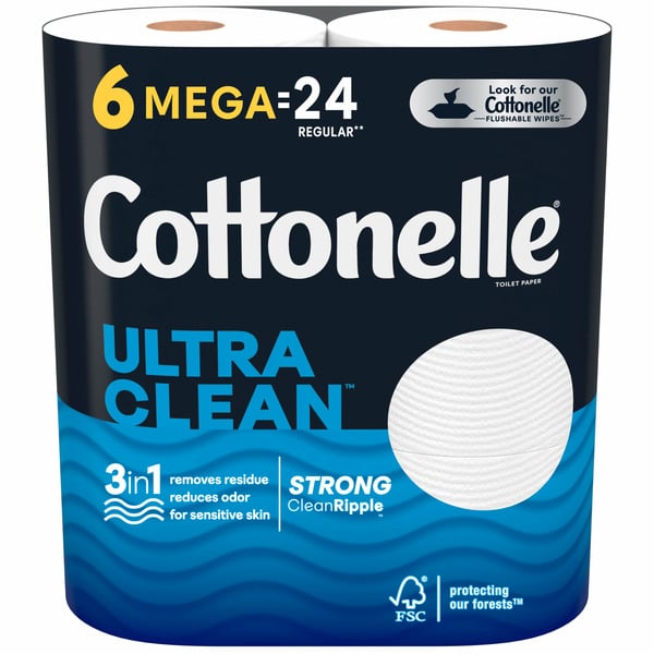 Paper Goods Cottonelle Ultra Clean Toilet Paper, Strong Toilet Tissue, Mega Rolls hero