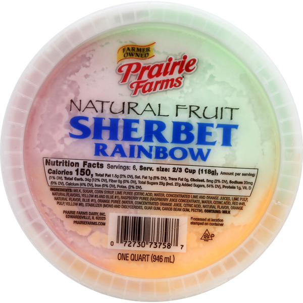 Ice Cream & Ice Prairie Farms Sherbet, Rainbow, Natural Fruit hero