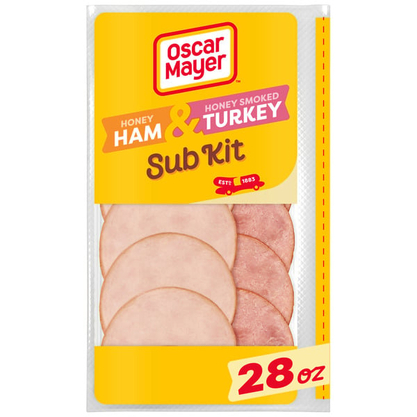 Packaged Lunch Meat Oscar Mayer Sub Kit with Honey Ham & Honey Smoked Turkey Sliced Deli Sandwich Lunch Meat hero