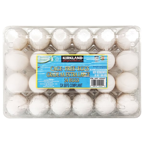 Eggs Kirkland Signature Cage Free Eggs USDA Grade AA Extra Large, 24 ct hero