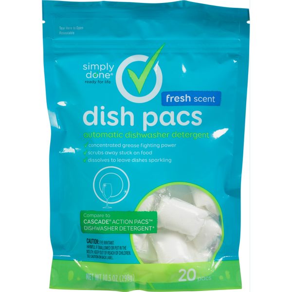 Dish Detergents Simply Done Dishwasher Detergent, Automatic, Fresh Scent, Dish Pacs hero