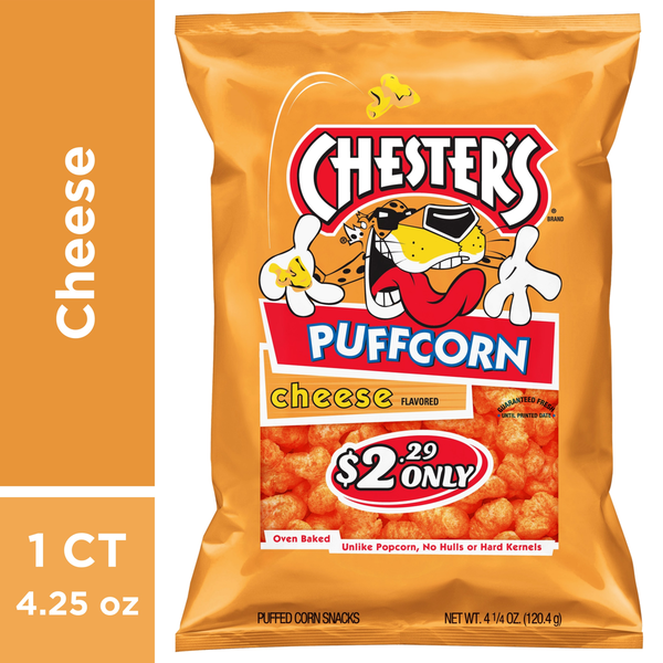 Chips & Pretzels Chester'S Puffed Corn Snacks, Cheese Flavored hero