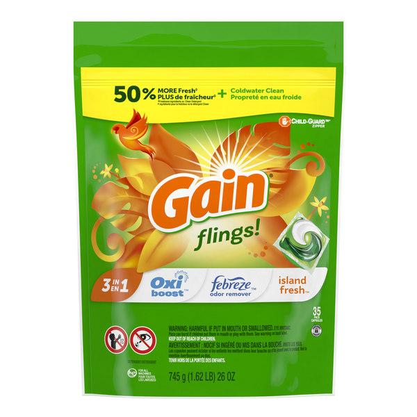 Laundry Gain flings! Laundry Detergent Pacs, Island Fresh Scent hero