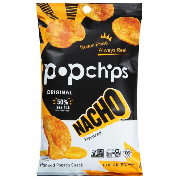 Chips & Pretzels popchips Popped Potato Snack, Original, Nacho Flavored hero