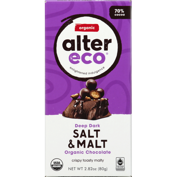 Candy & Chocolate Alter Eco Dark Chocolate, Organic, Deep Dark Salt & Malt, 70% Cocoa hero