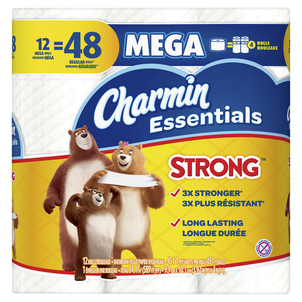 Paper Goods Charmin Essentials Strong Toilet Paper, Mega Rolls hero