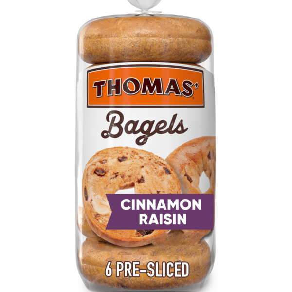 Breakfast Bakery Thomas’ 6 count, Cinnamon Raisin Pre-sliced Bagels hero