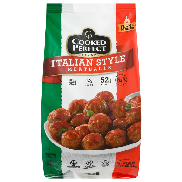 Frozen Meat & Seafood Cooked Perfect Meatballs, Italian Style, Flame Broiled, Bite Size hero