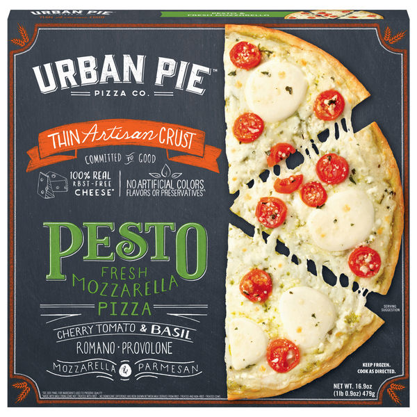 Frozen Pizza Urban Pie Pizza Co. Pizza, Thin Artisan Crust, Pesto & Fresh Mozzarella hero