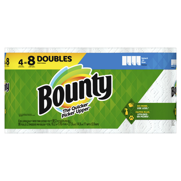 Paper Goods Bounty Select-A-Size Paper Towels, White, 4 Double Rolls = 8 Regular Rolls, 4 Count hero