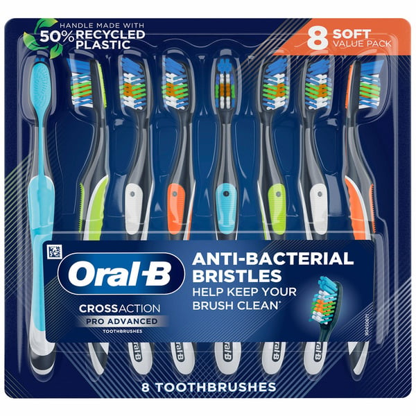 Oral Hygiene Oral-B Cross Action  Oral-B Cross Action Pro Advanced Toothbrush, Soft or Medium Bristle, 8 ct hero