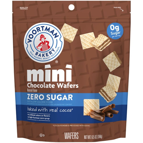 Candy & Chocolate Voortman Bakery Wafers, Zero Sugar, Chocolate, Mini hero