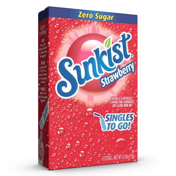 Beverages Sunkist Singles To Go! Strawberry Drink Sticks, Low Calorie hero