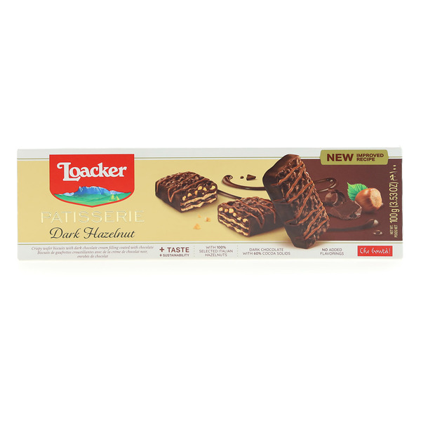 Cookies & Cakes Loacker Patisserie Dark Chocolate, Chocolate Covered Wafer Fingers hero